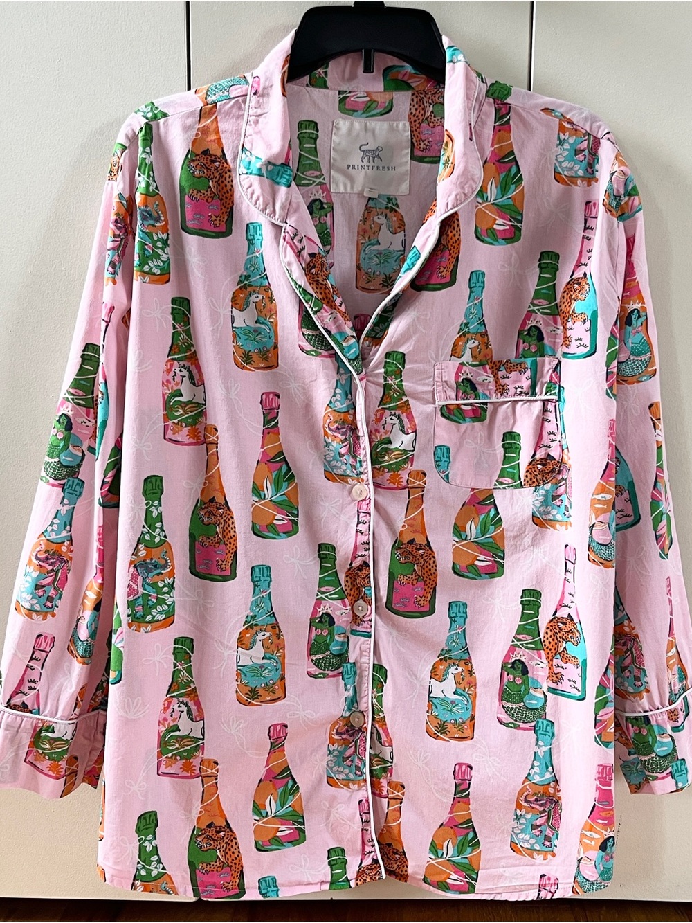 PRINTFRESH Pop the Bubbly Bagheera Long Sleeve Organic Cotton PJ Pajama Top XL